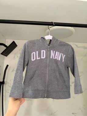 Old Navy Gray Zip Hoodie with Light Pink Logo